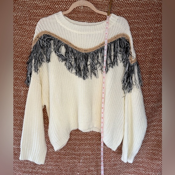 Mustard Seed Cream Sweater with Black Fringe - Picture 6 of 7